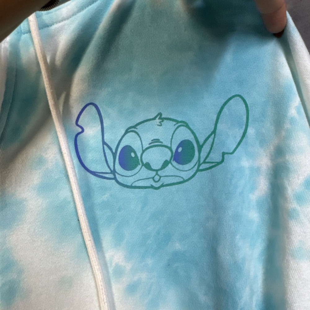 Disney Stitch blue and white tie-dye cropped zip-up hoodie Sz 1x - Picture 2 of 8